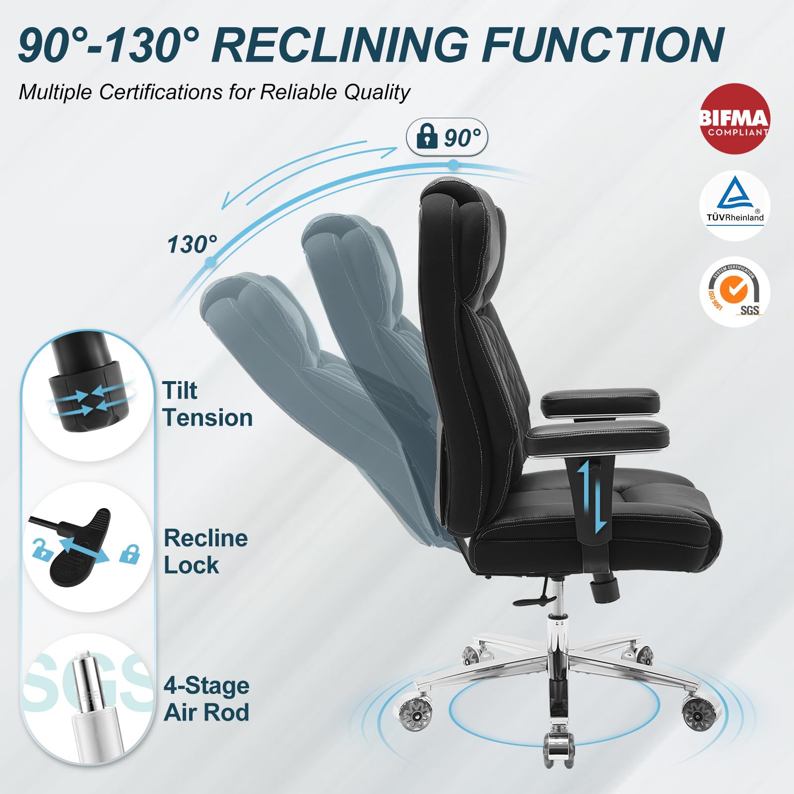 Big and Tall Office Chair 650lbs Heavy Duty Office Chairs with Dual Rubber Wheels Extra Wide Desk Chair — view 4