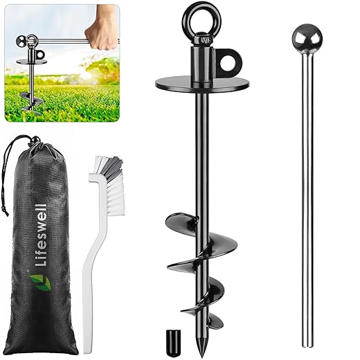 Lifeswel 15 Inch Dog Tie Out Stake, Heavy Duty Dog Anchor for Dogs up to 220lbs, No Tangle, Easy to Install and Remove, Ideal for Yard, Camping, and Beach, 1 Pack (Black)