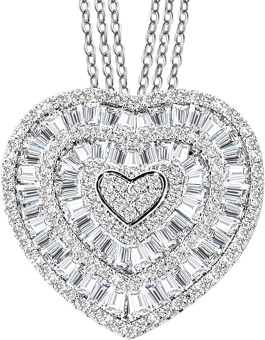 Cubic Zirconia Heart Necklaces for Women - CZ Heart Pendant Necklaces - Unique Statement Love Sparkling Cubic Zirconia Jewelry 20 Inches - Anniversary Wedding Birthday Christmas Gifts for Women