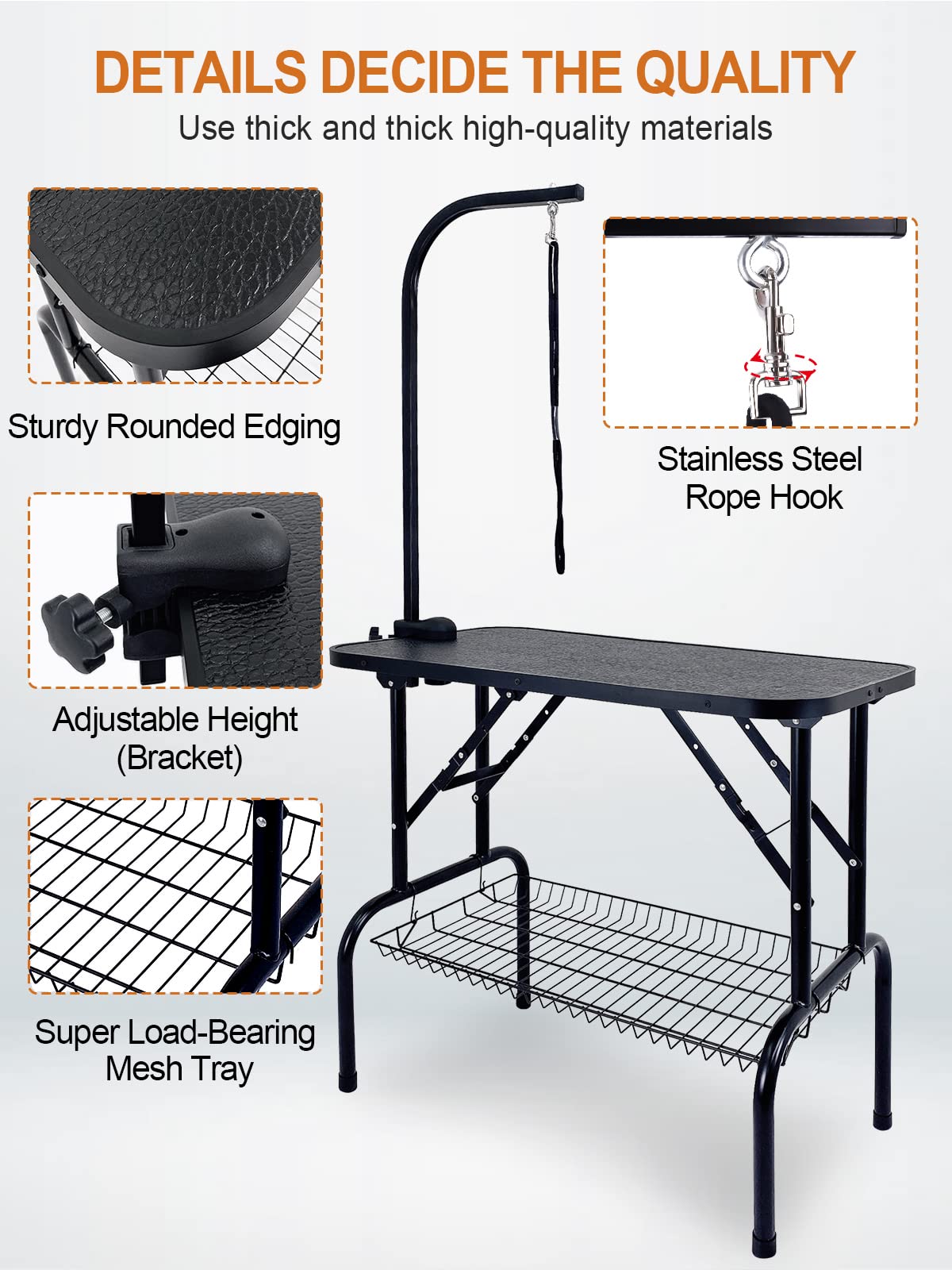 Kalolary 32inch Mesa de Peluqueria Canina Plegable, Mesa de Peluquería para Mascotas, Mesa Aseo Mascotas Mesa de Peluquería para Perros/Gatos(Negro)