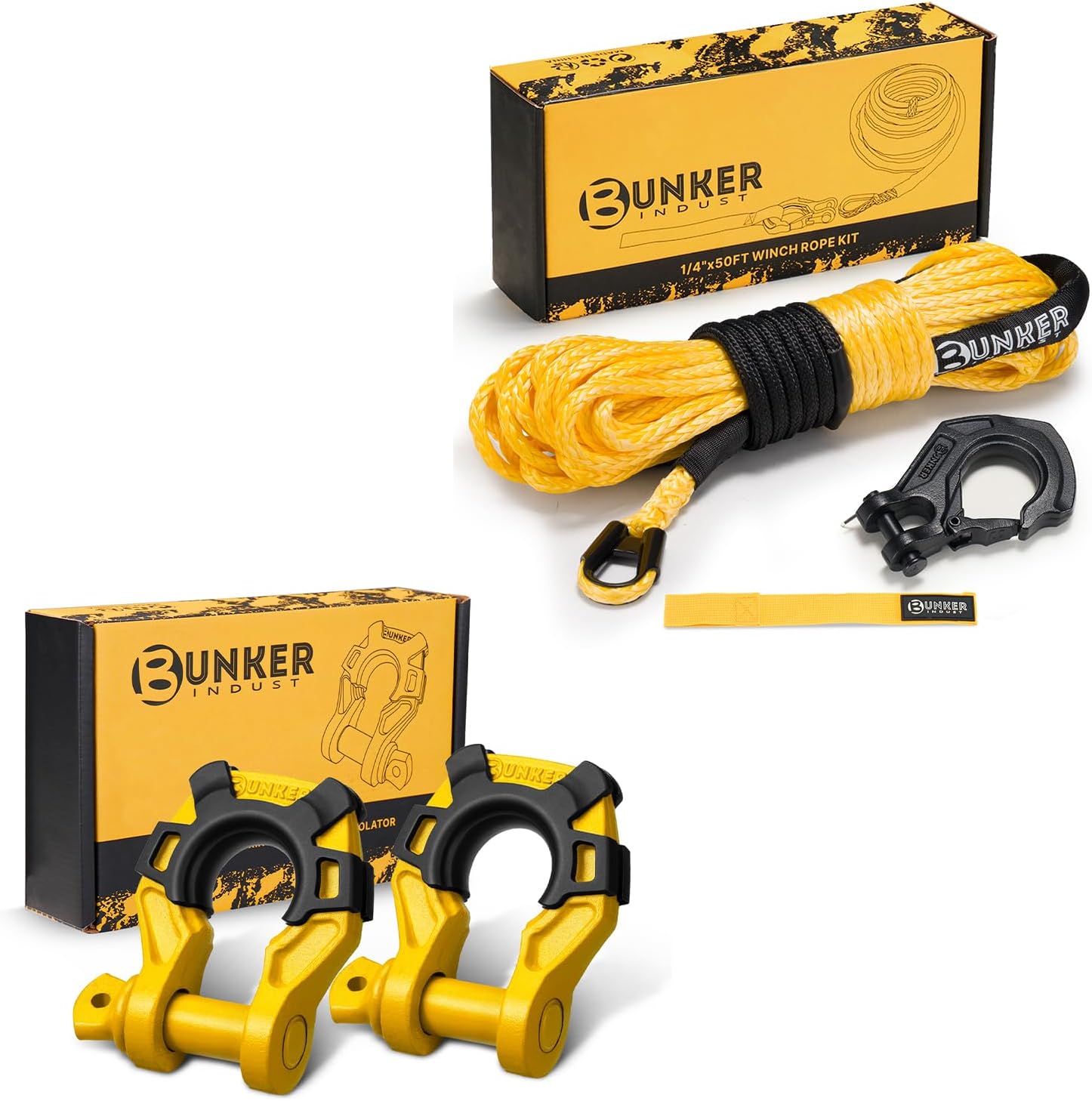 BUNKER INDUST 1/4" x 50' Synthetic Winch Rope Kit + 3/4" D Ring Shackle with 7/8" Pin