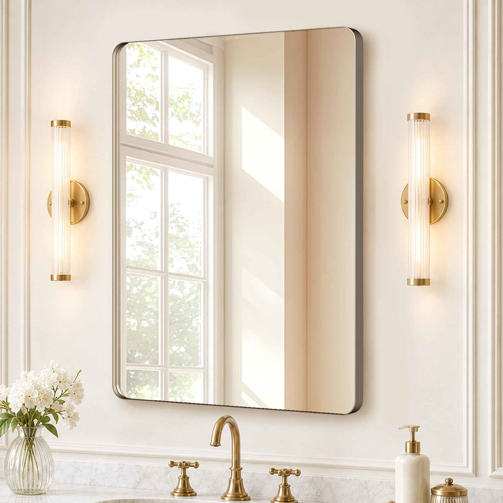 Kosmonia 40x30 Inch Rounded Rectangle Bathroom Vanity Mirror