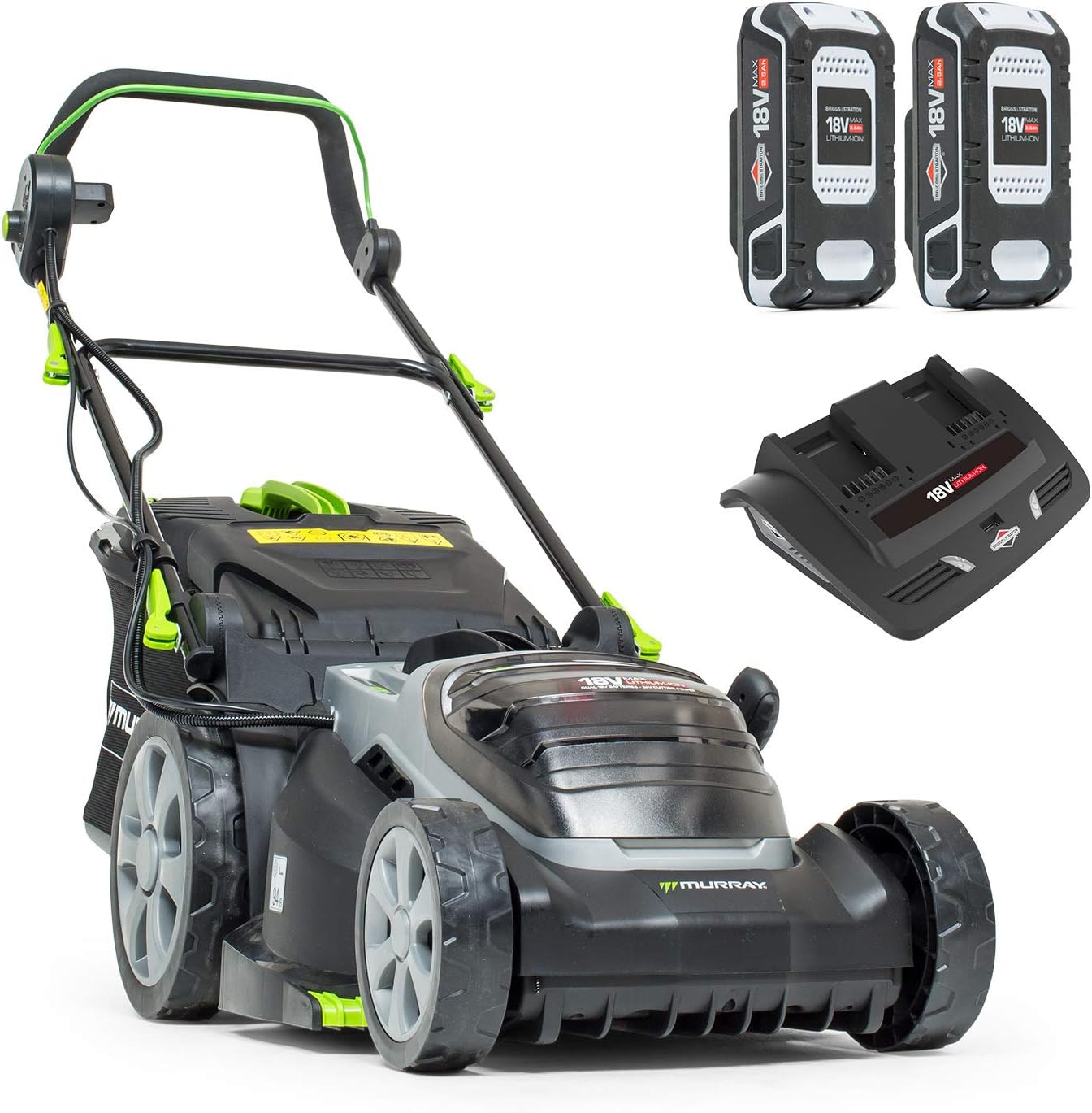 Murray 2 x 18 V (36 V) Lithium-Ion 37 cm Cordless Lawn Mower IQ18WM37, Including 2 x 2.5 Ah Battery and Dual Charger