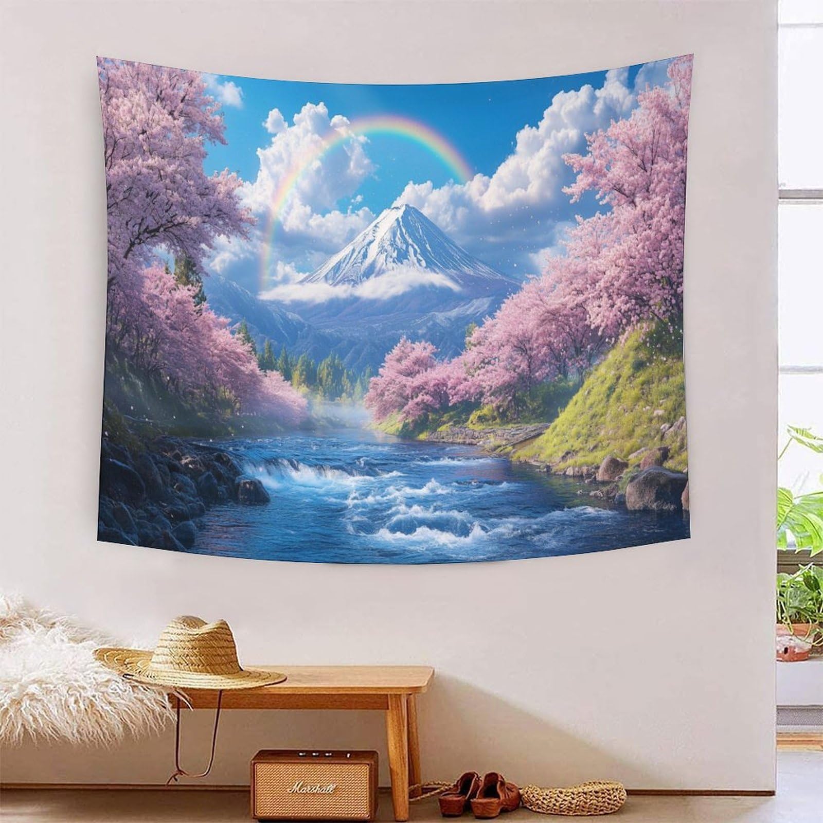 YYVKPMLXC 3D Cherry Blossom Print Tapestry Wall Hanging|Natural Landscape Wall Blanket Tapestry Dorm Decor Polyester for Living Room Bedroom 70cmx100cm