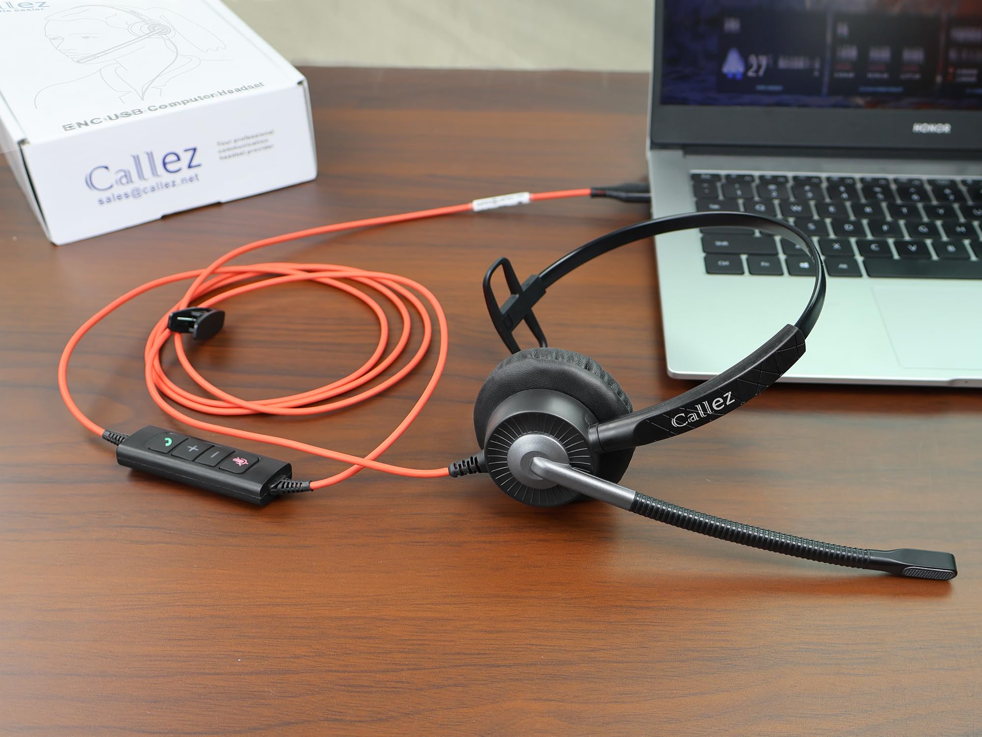 Callez G700TA - Auriculares USB con micrófono con cancelación de ruido, auriculares con cable para PC portátil (Windows/Mac) Teams Zoom Skype ligeros y cómodos para oficina en casa