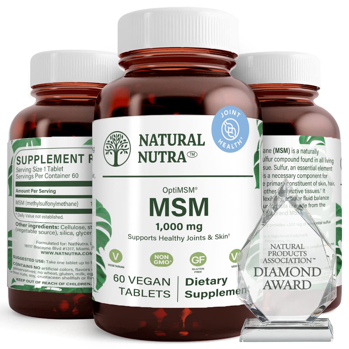 OptiMSM, MSM Supplement with Sulfur, Cartilage Health, Prevent Thinning Hair, Increase Joint Flexibility and Bone Health, Support Fluid Balance, Weight Loss, 1000 mg, 60 Vegan Tablets