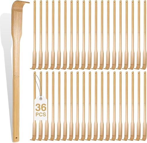 Yinkin Paquete de 36 rascadores de espalda de bambú a granel, masajeador manual tradicional de espalda, rascador largo de madera para alivio de