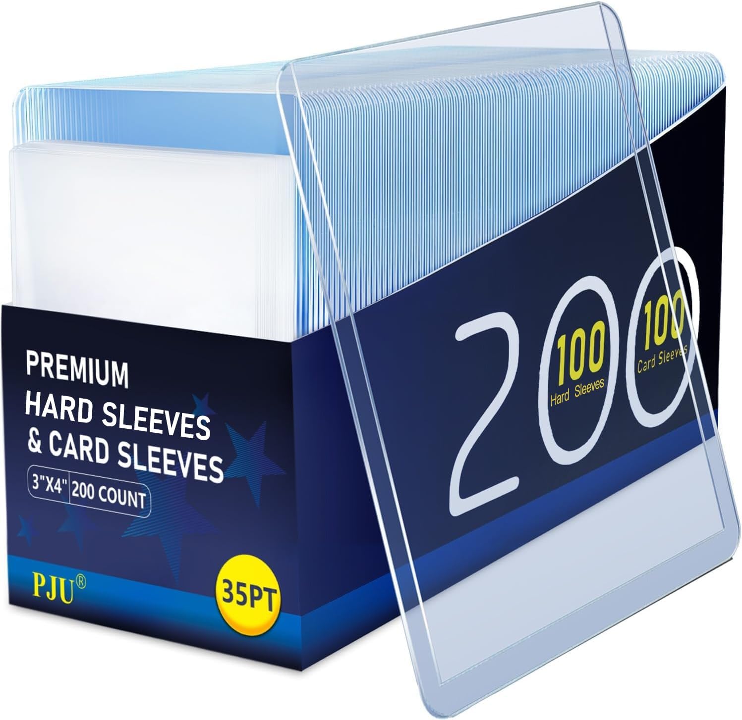 200 Hard Plastic Card Sleeves, Premium Baseball Card Protectors, 3"x 4" Trading Cards Sleeves, Sports Game Cards Holder Top Cases (100 Hard Sleeve + 100 Soft Sleeve)
