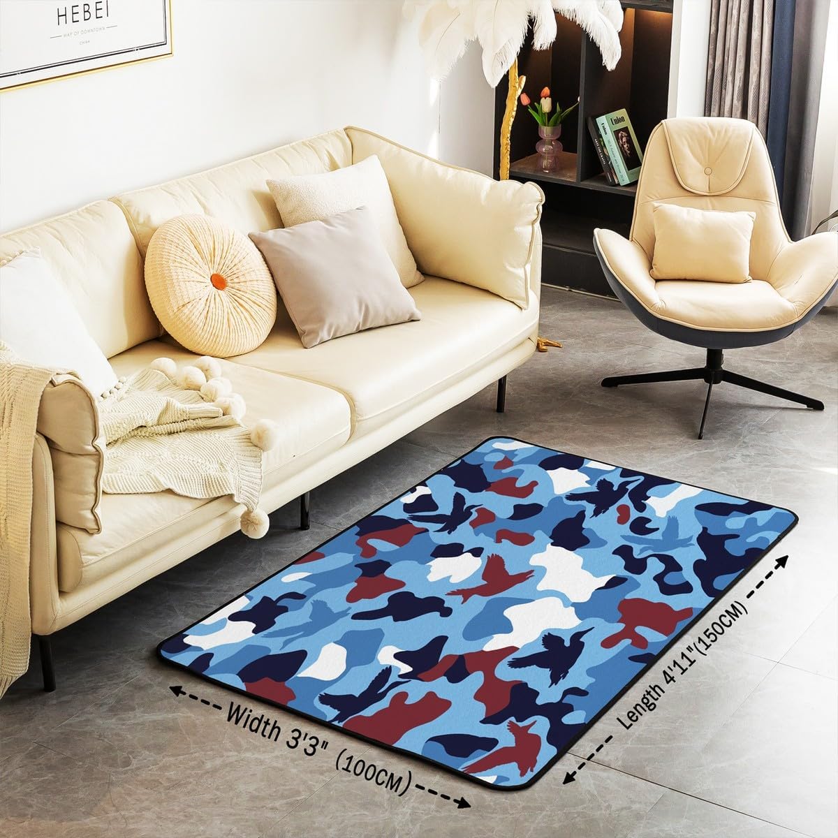 Erosebridal Duck Camo Area Rug 4'11" x 3'3" Camouflage Living Room Rugs for Kids Hunting Farmhouse Camping Decorative Carpet Vintage Navy Blue Room Decor Wild Duck Rustic Animal Indoor Floor Mat