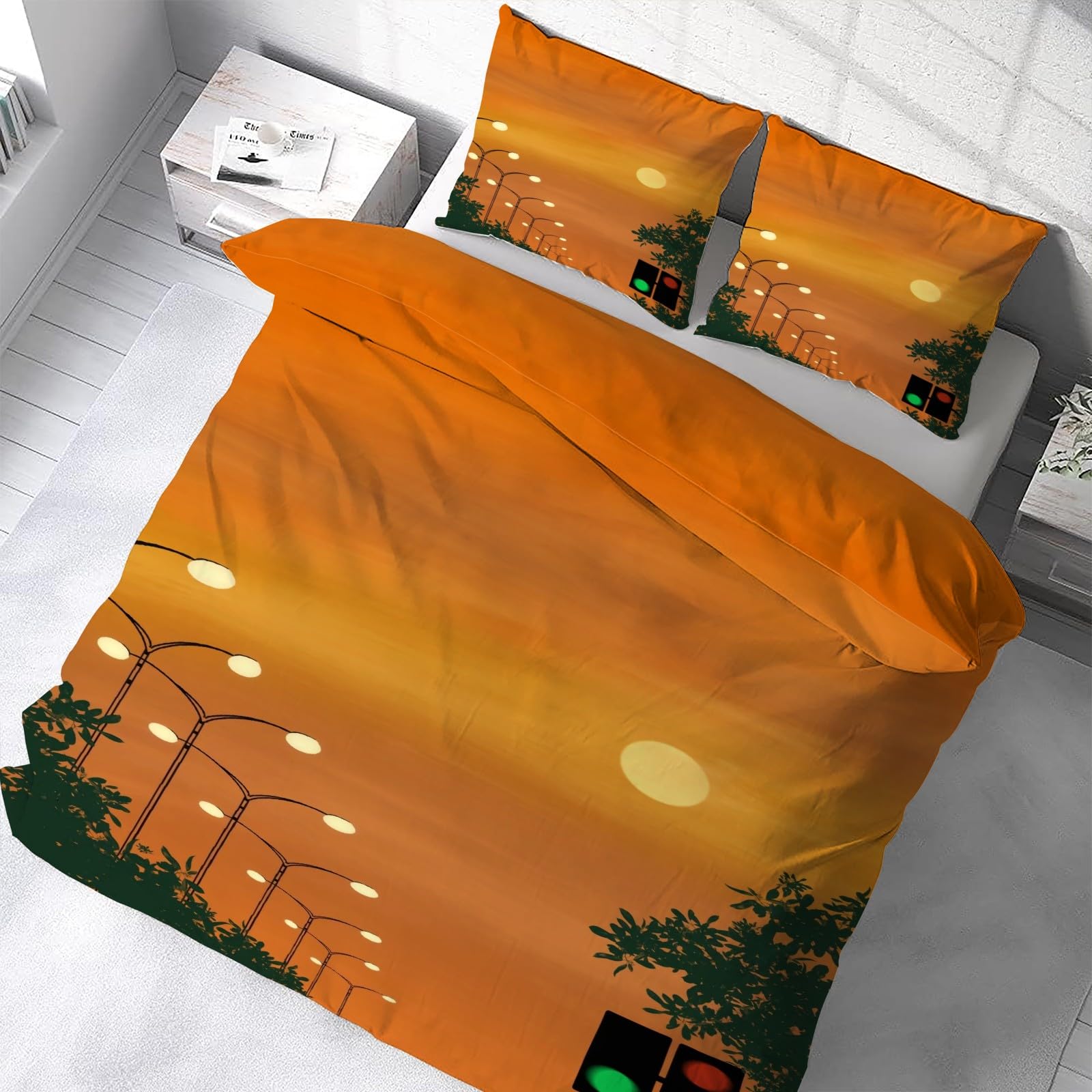 Housse de couette 220x240 cm toucher velouté lit double motif coucher de soleil coloré