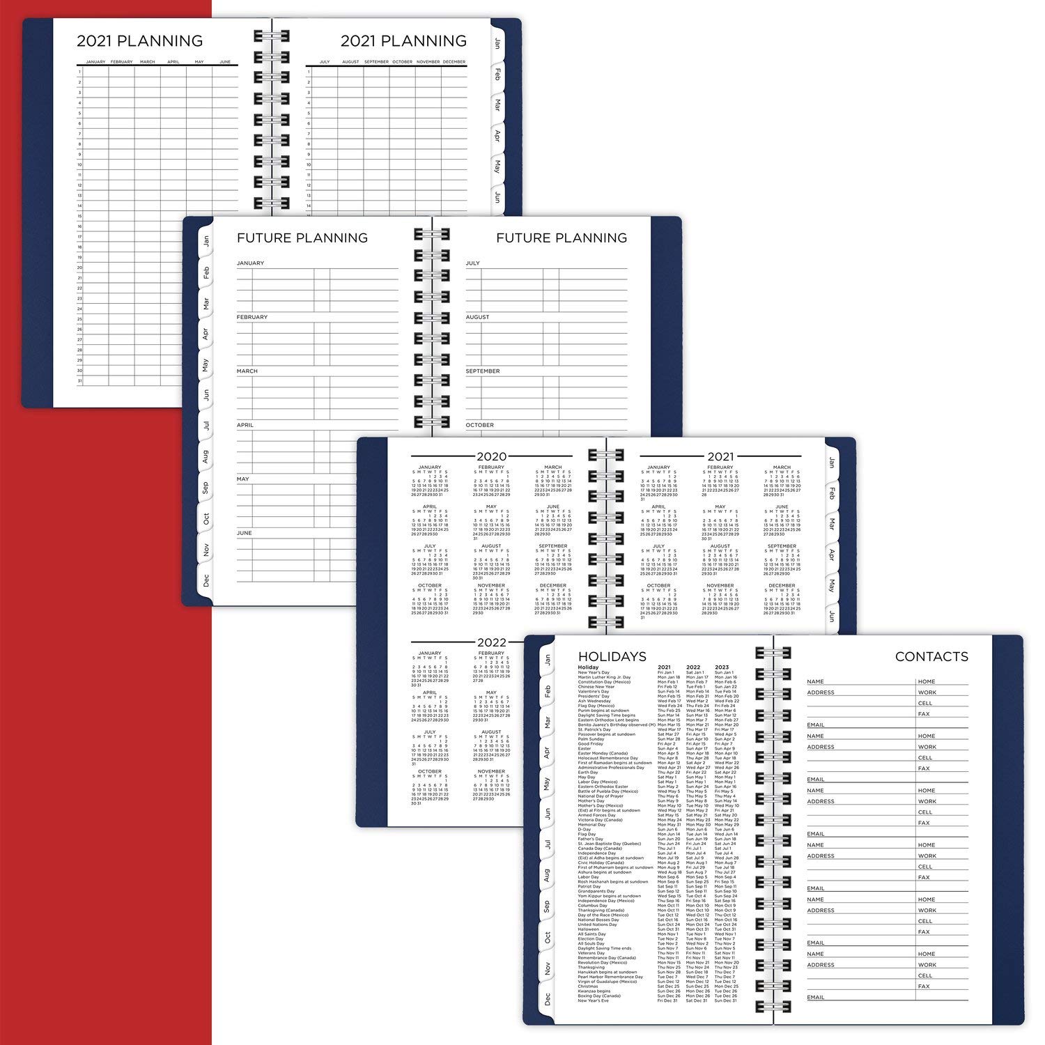 2021 Taschenkalender von Mead, Wochen- und Monatsplaner, 8,9 x 15,2 cm, Taschengröße, Spiralbindung, große Pläne, Marineblau (CRW3302021)