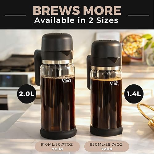 Miniatura 6 de VINCI Express Cold Brew, Cafetera Eléctrica de Café Frío en 10 minutos, Jarra de Vidrio, 4 Ajustes de Fuerza de Preparación y Ciclo de Limpieza