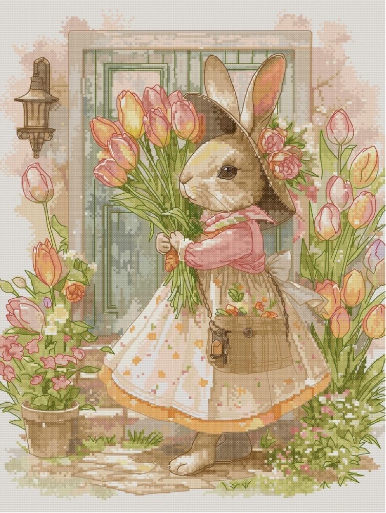 Awesocrafts Cross Stitch Stamped Kits Rabbit Easy Patterns Cross Stitching Embroidery Needlework Kit Supplies 14CT 2 Strands