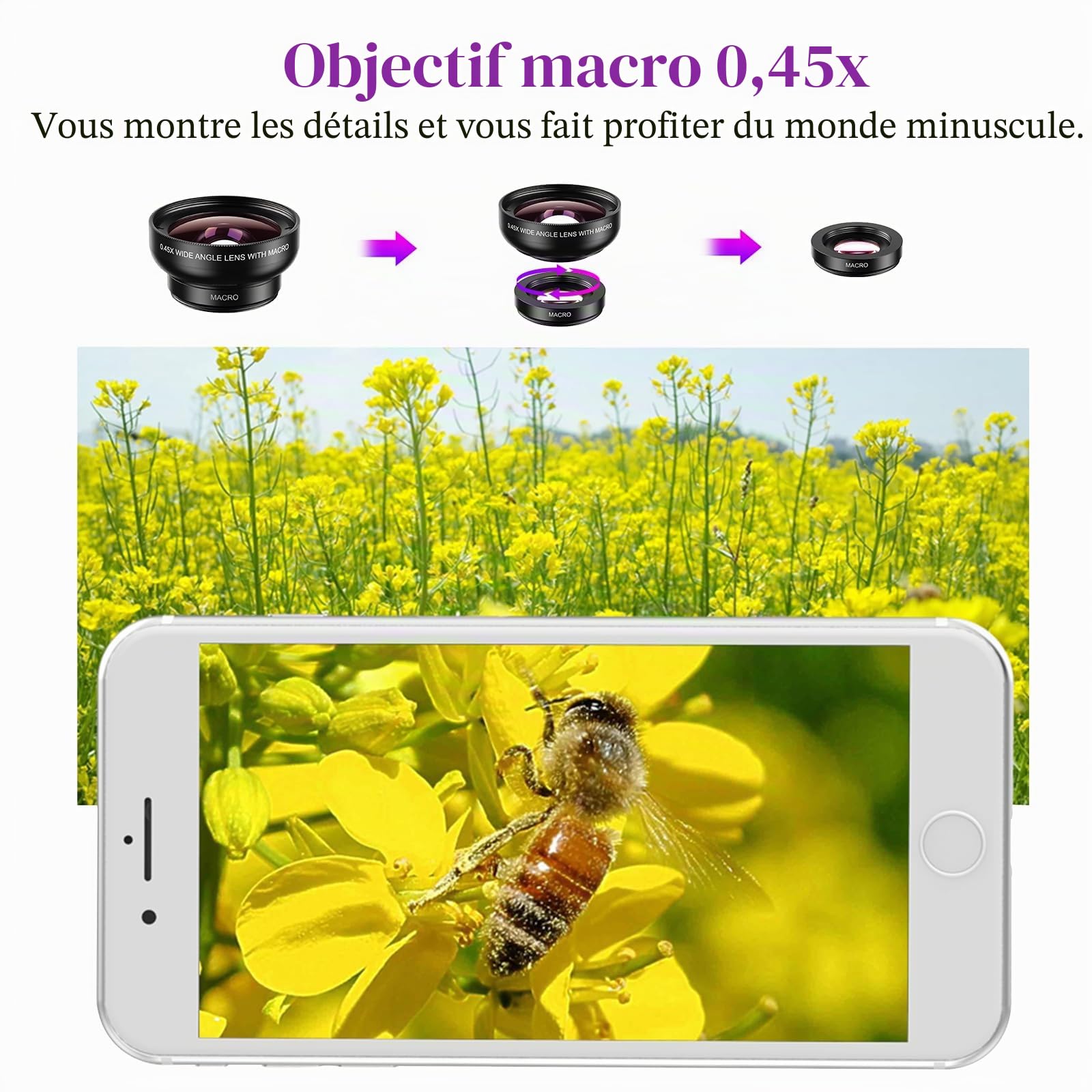 APEXEL Objectif 2 en 1 pour Appareil Photo de téléphone - Objectif Macro 12,5X pour iPhone 0,45X - Objectif Grand Angle 140° - Objectif de téléphone pour iPhone 14Pro, Samsung Galaxy S10