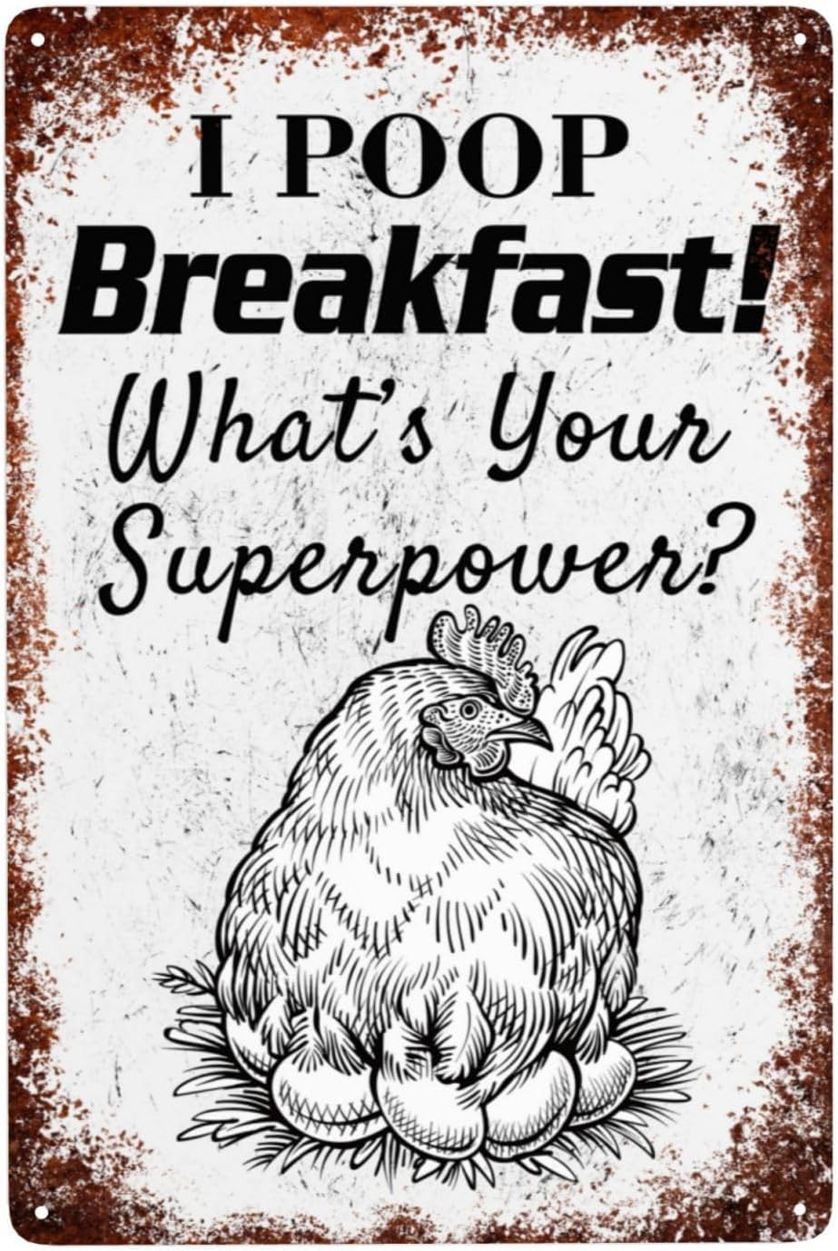 Anceky Vintage Metal Tin Sign I Poop Breakfast Whats Your Superpower Novelty Funny Poster Plaque Sheet for Home Bar Garage Coffee Kitchen Wall Decor 8x12 inch