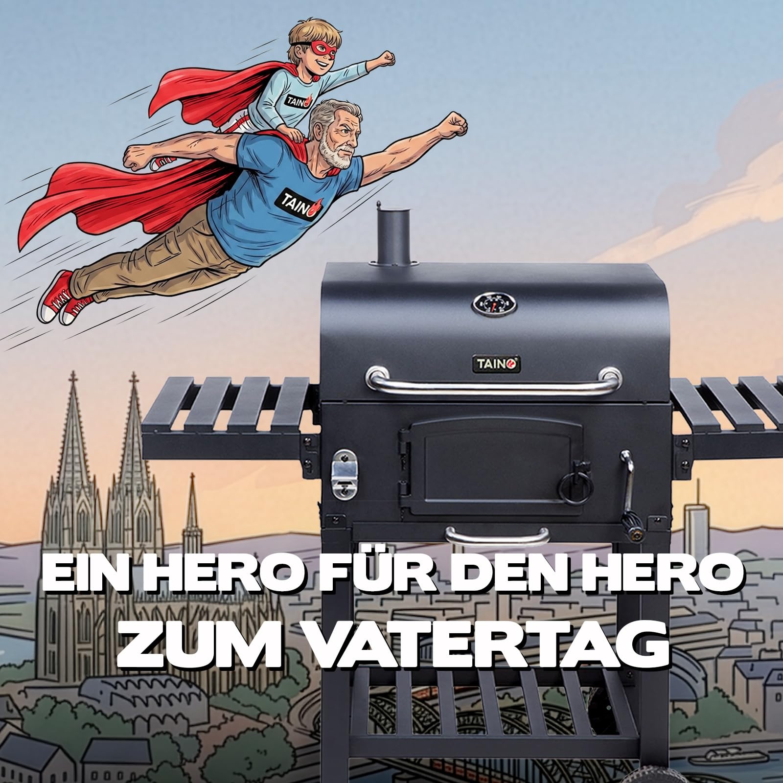 Nahaufnahme der klappbaren Seitenablage des TAINO HERO XL BBQ Smokers, die praktische Ablagefläche während des Grillens bietet.
