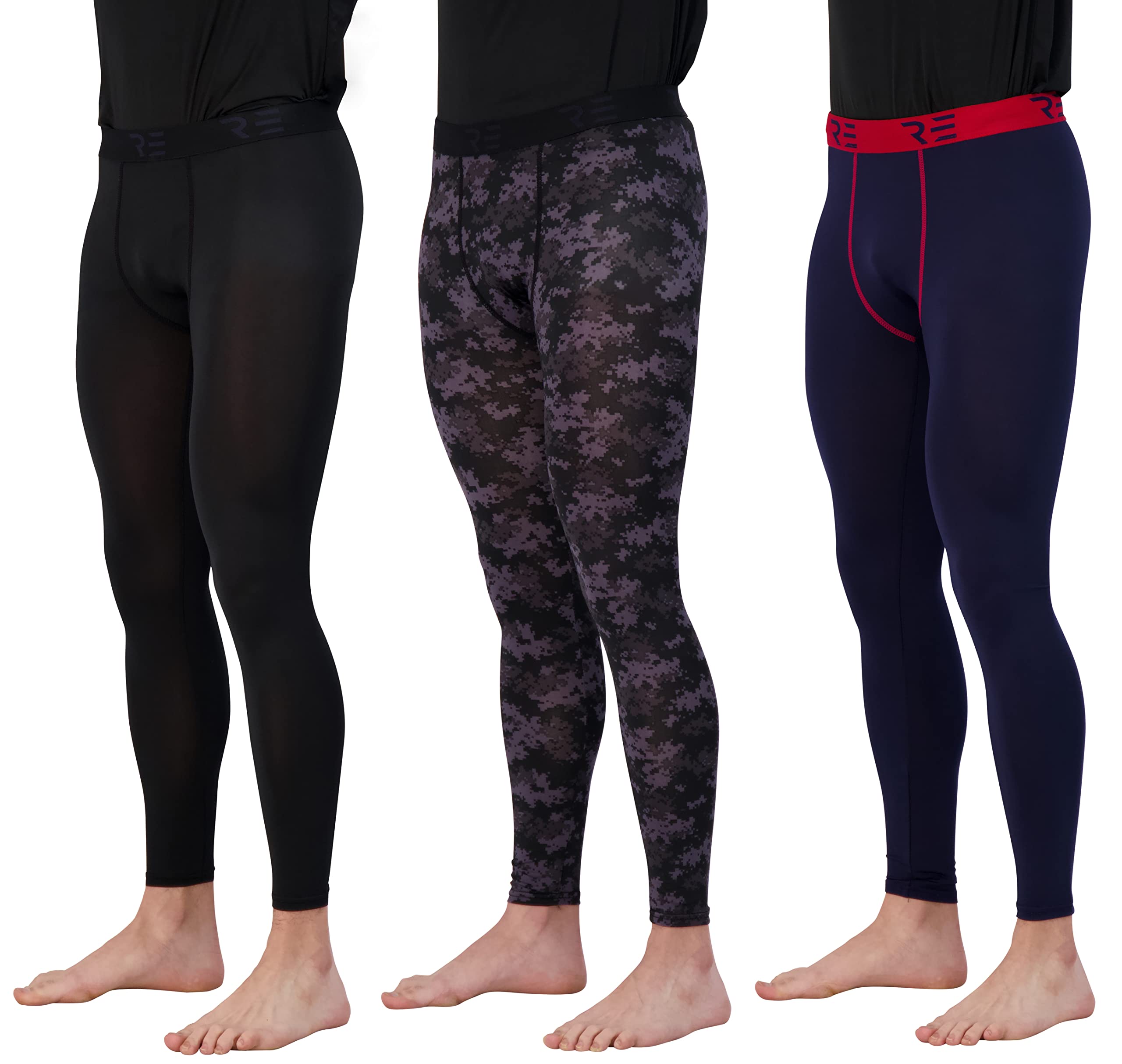 Real Essentials 3 Pack: Men's Active Compression Pants - Workout Base Layer Tights Leggings