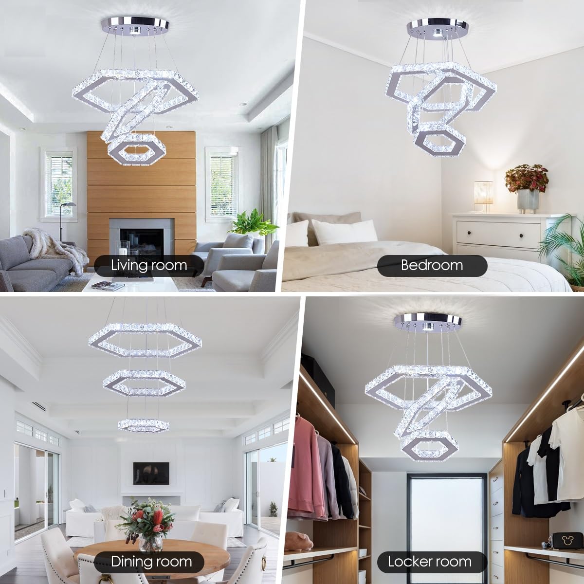 FRIXCHUR Lampada a Sospensione Cristallo 3 Anelli, Lampada LED Moderna a Sospensione, Lampada a Soffitto per Soggiorno, Camera, Sala Pranzo, Cucina, Corridoio (Luce Bianca Fredda)