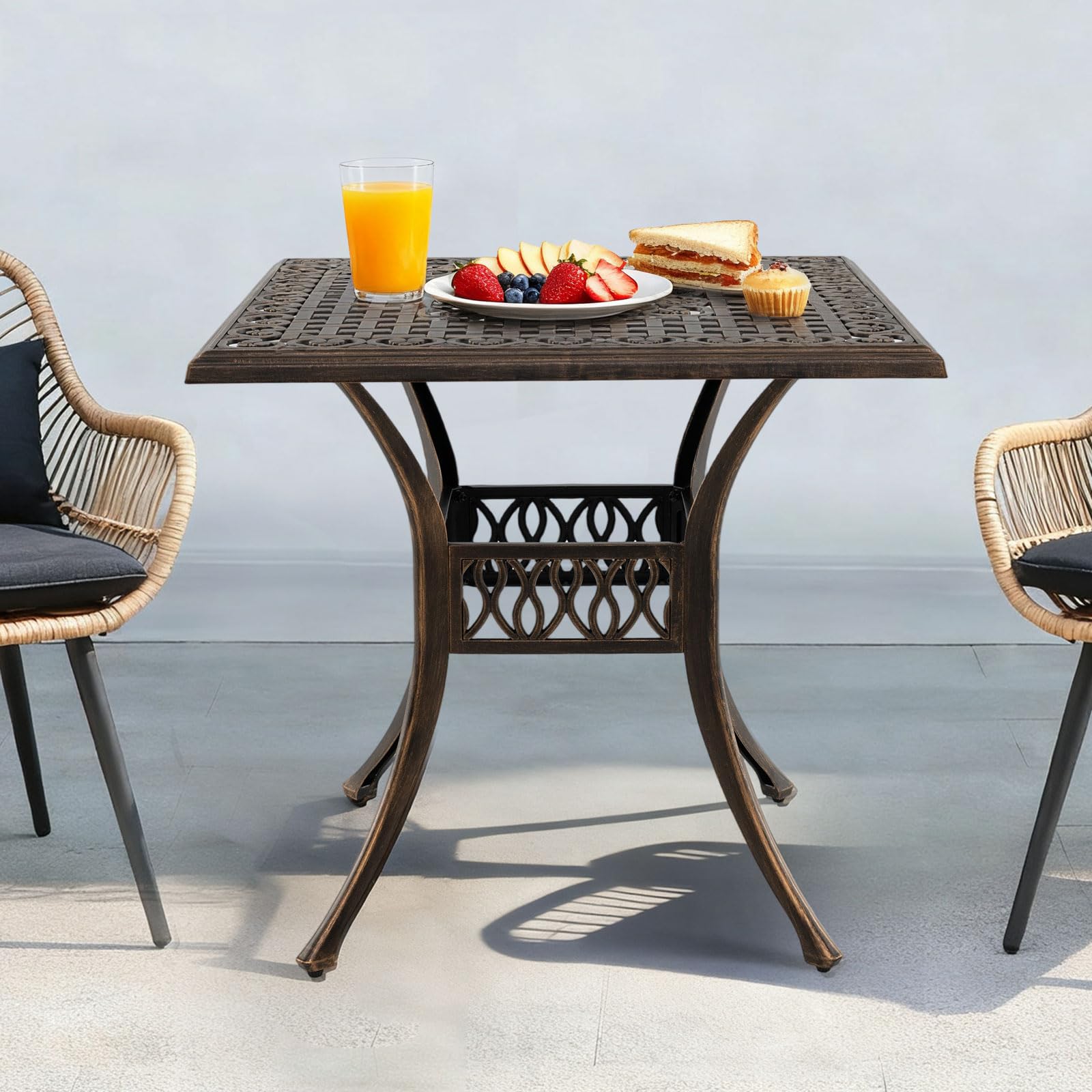 GIANTEX Gartentisch, Balkontisch 80 cm, Bistrotisch mit φ5 cm Schirmloch, Terrassentisch aus Gussaluminium mit verstellbaren Füßen, Esstisch wetterfester, Kaffeetisch für Garten (Quadratisch)