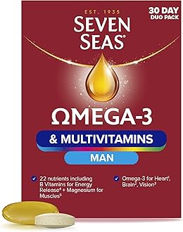 Seven Seas Omega-3 and Multivitamins Man, with B Vitamins and Magnesium, 30-Day Duo Pack, 30 Omega-3 Capsules and 30 Multivitamin Tablets