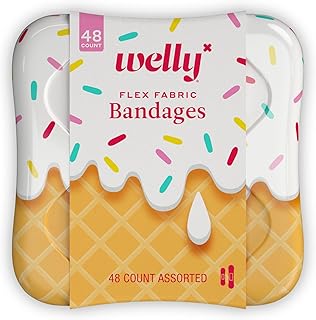 Bandages | Adhesive Flexible Fabric Bravery Badges | Assorted Shapes for Minor Cuts, Scrapes, and Wounds | Colorful and Fun First Aid Tin | Ice Cream Patterns - 48 Count
