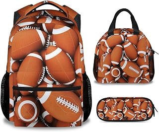 Football School Backpack for Boys, 16 Inch Brown Backpacks for Kids, Cool Lightweight Bookbag for Travel