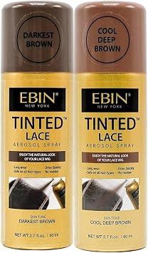 EBIN NEW YORK Ebin Lace Melting Spray Tinted Lace Aerosol 2.7oz Darkest Brown Bundle With 5.07oz Medium Brown Buildable Coverage, Quick-Dry, Waterproof Gift Set 2 Items