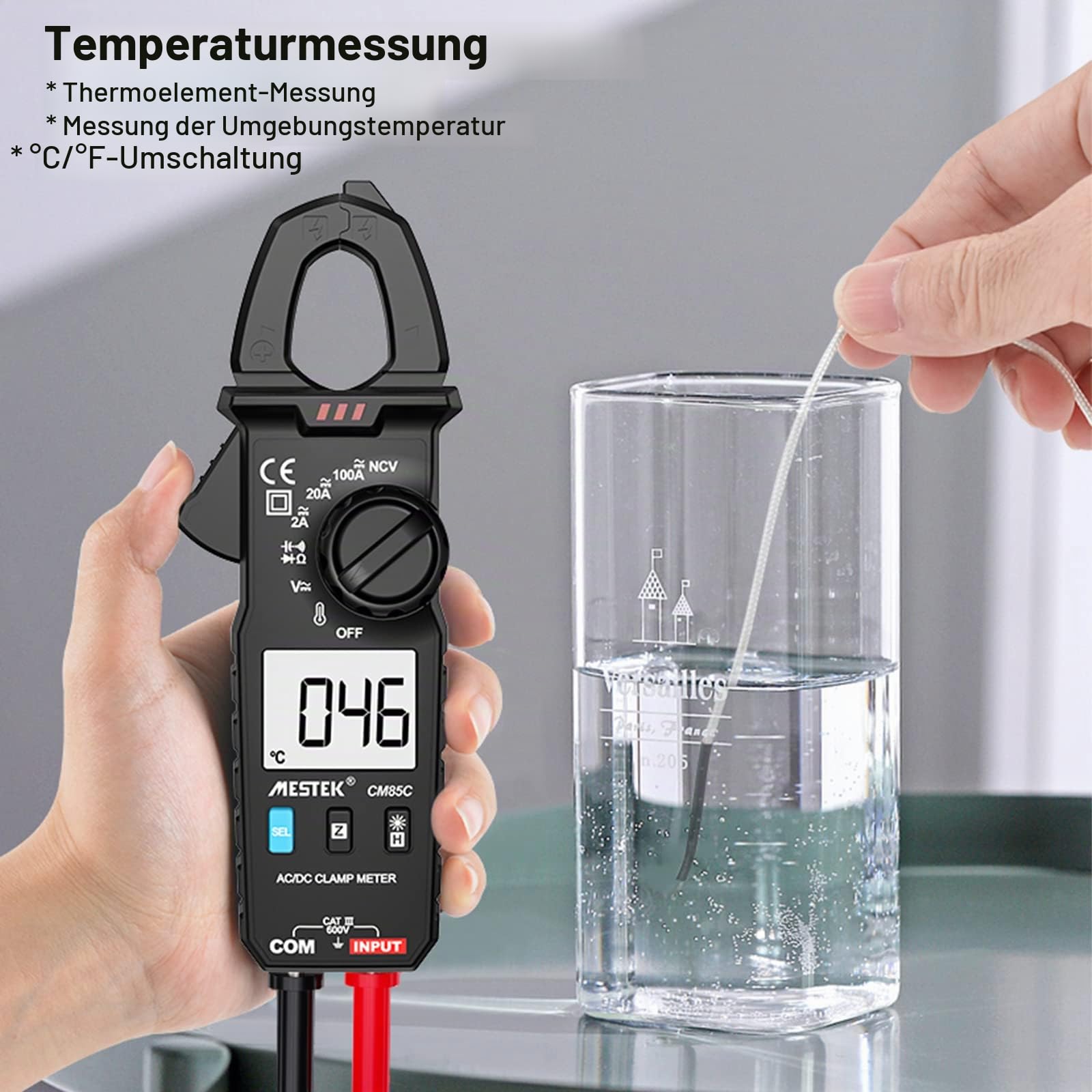 Stromzange Digital Zangenmultimeter MESTEK AC DC Clamp Multimeter Strommessgerät True-RMS 600V 100A Auto-Ranging Amperemeter Strom Spannung Tester Temperatur Widerständ Kapazität Dioden Durchgang NCV
