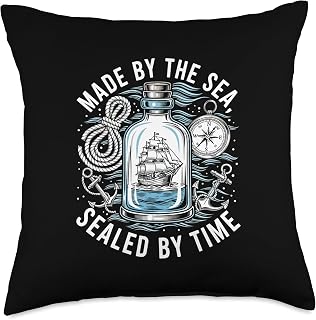 Made by The Sea Sealed by Time Ship in A Bottle Design Throw Pillow