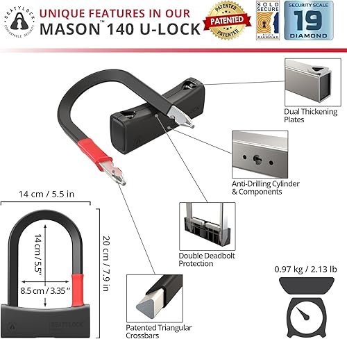 Miniatura 6 de Seatylock Mason Bike U Lock Patentado resistente antirrobo diamante seguro ULock Herramienta de seguridad de bicicleta de ultra seguridad con