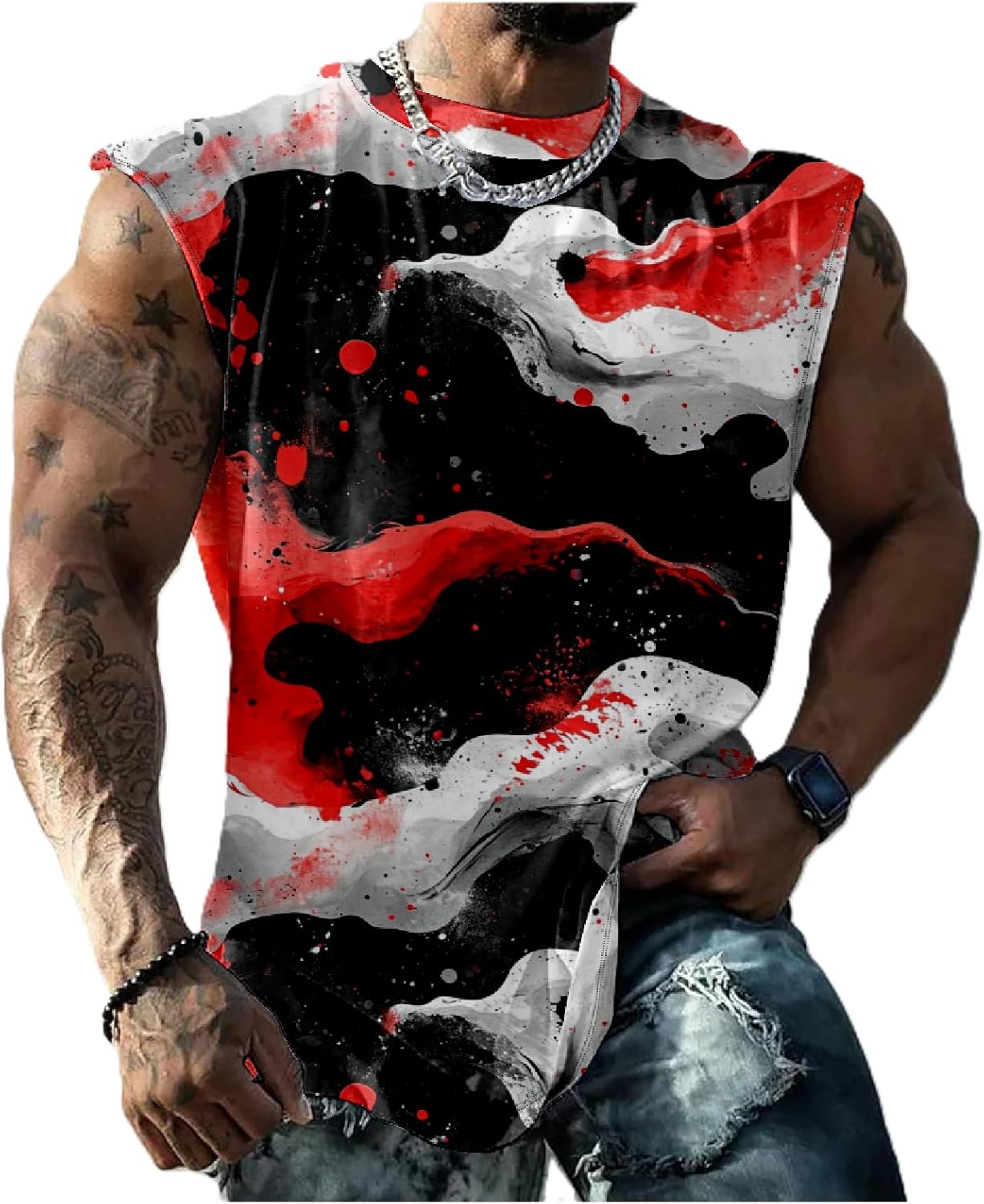 Mens Graphic Tank Top Camo Print 3D Pattern Sleeveless Shirts Casual Vintage Retro Tshirts Muscle Workout Tee Tops