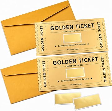 2Pcs Golden Ticket Scratch Card Reveal, Personalised Surprise Ticket
