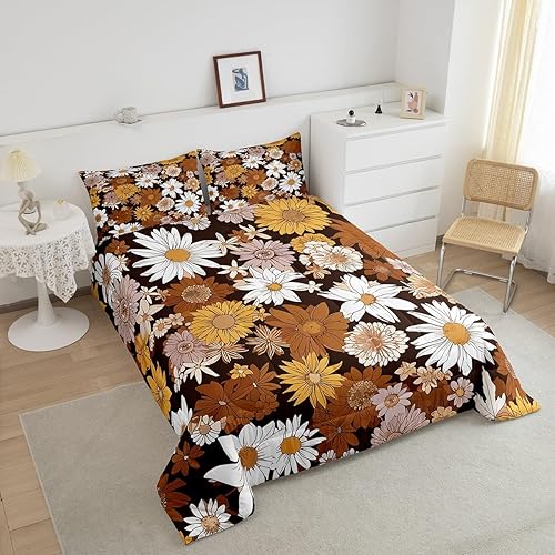 Miniatura 3 de Juego de ropa de cama floral de otoño bohemio, tamaño Queen, retro, Groovy Power Flower, juego de edredón con ojos bohemios, edredón hippie para