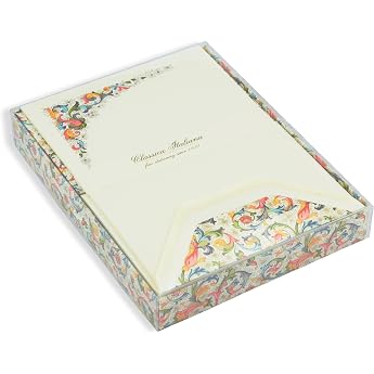 Florentine Wedding Paper Box with Clear Lid - Writing Set of 10 Envelopes and 10 Writing Papers - Gift to Bring