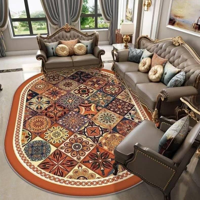 Alfombras ovaladas multicolor de diseño floral retro para casa