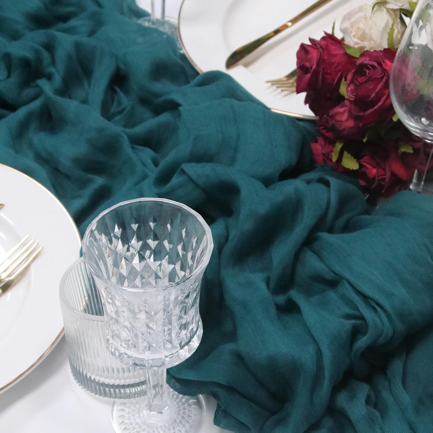 10 Pack 120inch Teal Cheesecloth Table Runners - 10Ft Long Cotton Teal Blue Gauze Runner Table Set for Weddings Bridal Parties and Baby Showers Decoration- Elegant Turquoise Table Cloth
