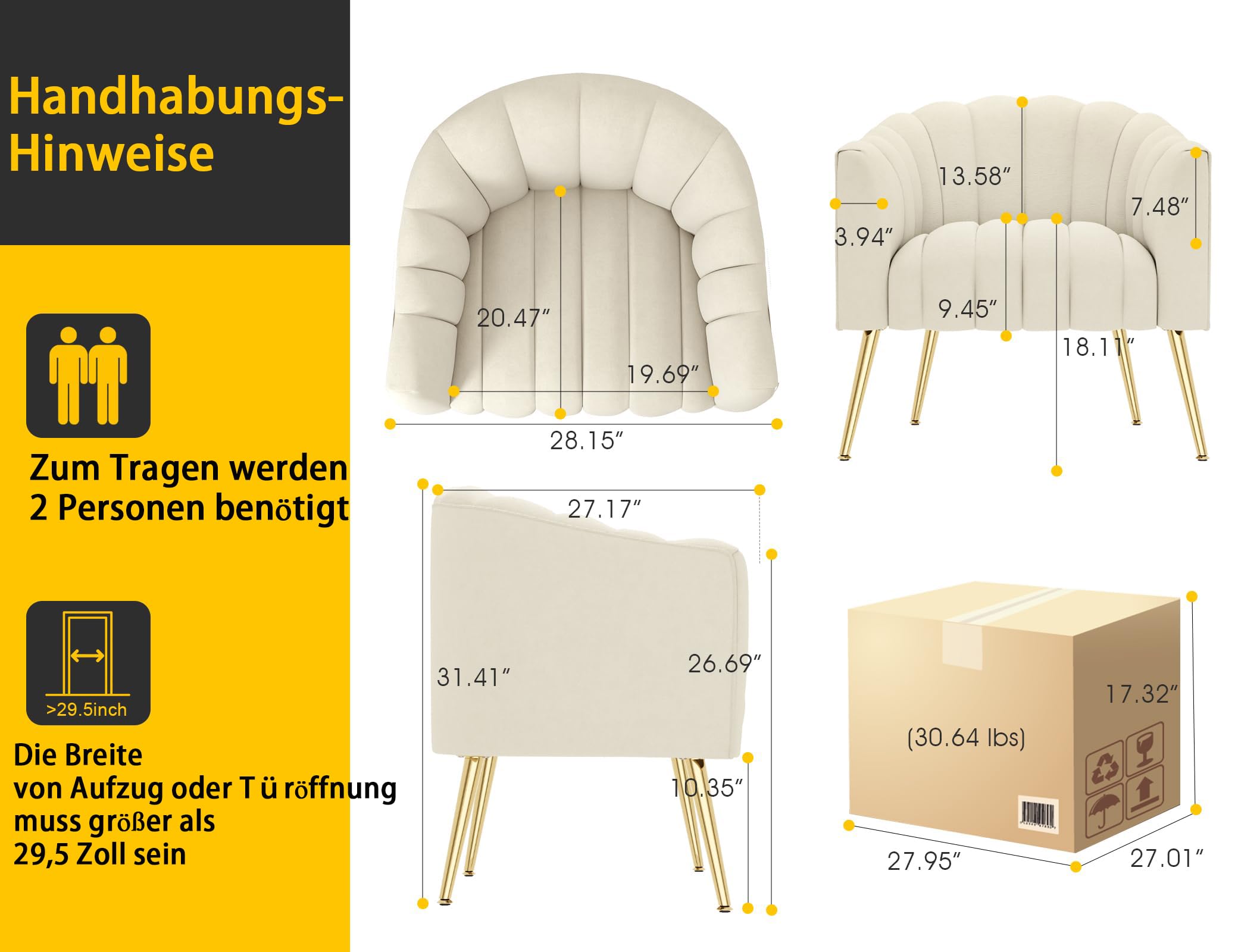 Übergroßer Kürbis Akzentstuhl, Moderner Bequemer Samtgepolsterter Sessel, Luxus Einzelsessel für Wohnzimmer, Warteraum, Büro und Schminktisch, (Beige)