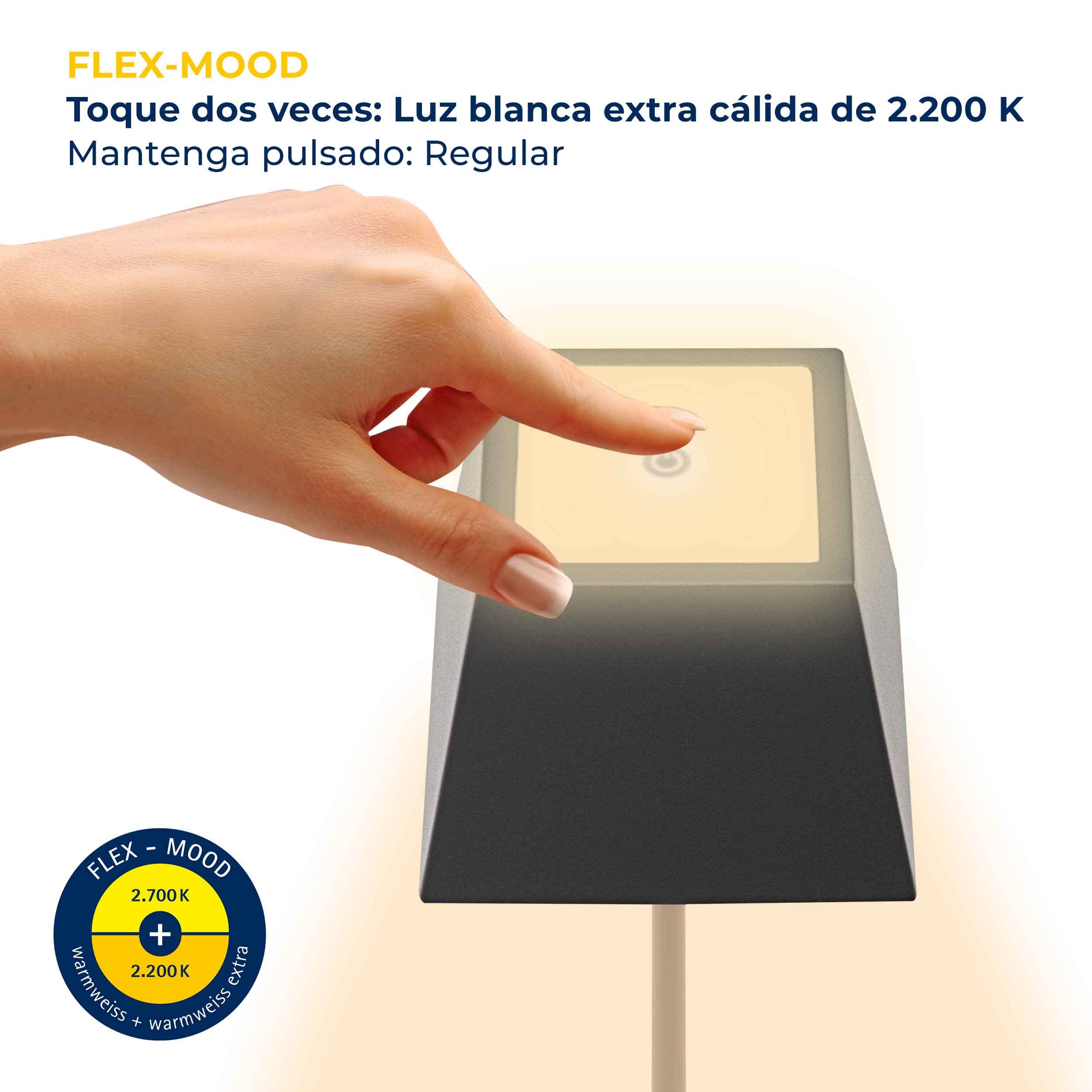 SIGOR Nuindie - Lámpara de mesa con pila de led regulable para interiores & exteriores, altura de 37 cm, recargable con Easy-Connect, 24 h de iluminación, Negro noche | Regulable • Interior y exterior • IP54 • 37 cm • Easy Connect • 12 h de duración de la
