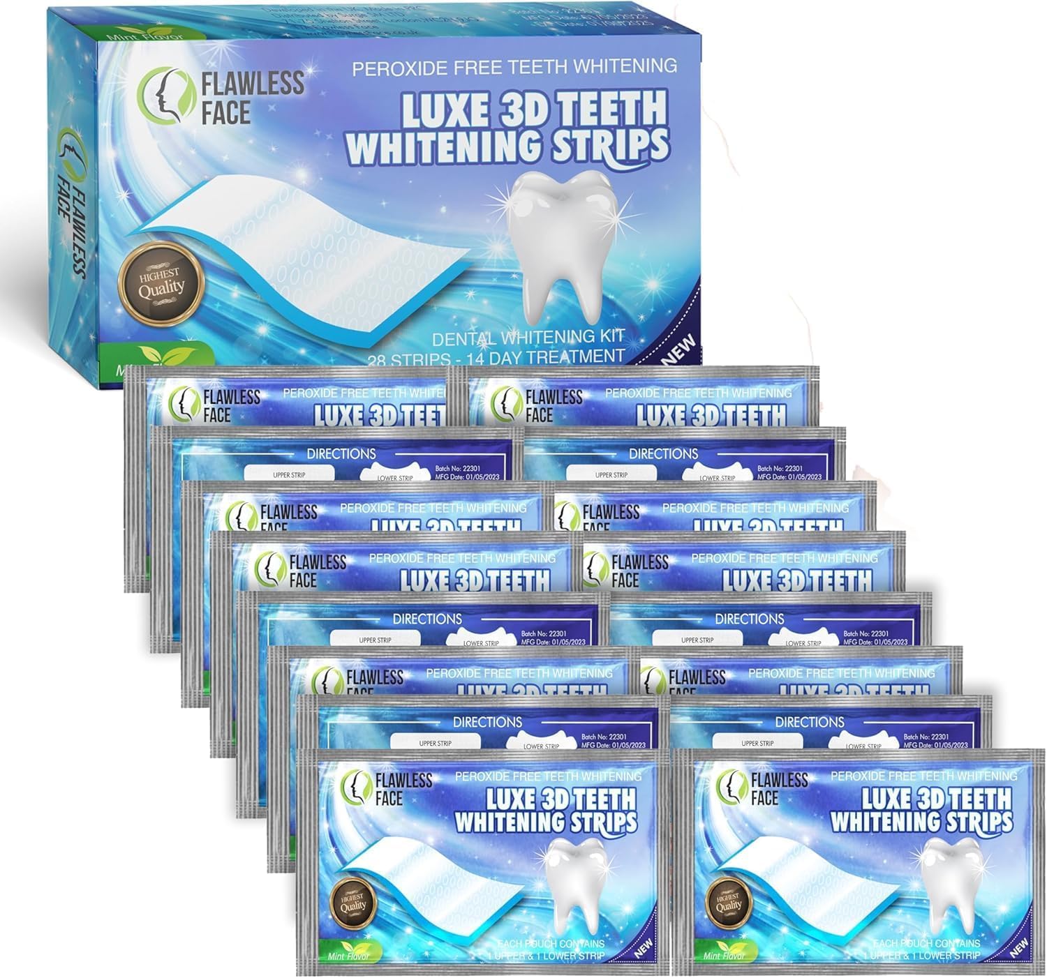 Teeth Whitening Strips - 28 Strips for Natural Clean Smile - 14 Days Advanced Non-Peroxide Teeth Whitening Kit - Home Tooth Whitening Non Crest Treatment 3D Advanced Effects