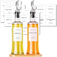 Vista 1 de Botellas dispensadoras de aceite de oliva para cocina con bandeja de bambú, juego dispensador de aceite y vinagre, dispensadores de jarabe de café