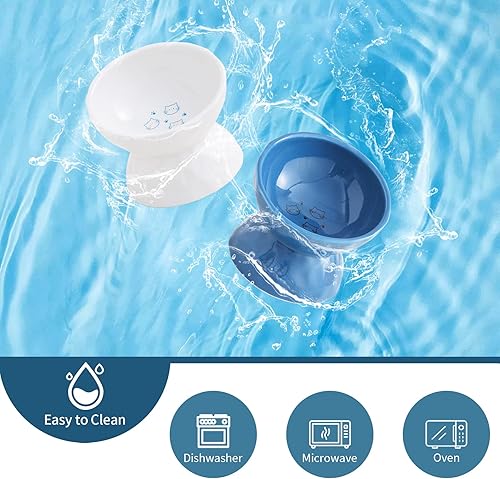 Miniatura 6 de TAMAYKIM Cuencos elevados de cerámica inclinados para gatos, juego de cuencos de comida y agua de 8 onzas para gatitos, plato elevado de porcelana