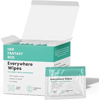 HERFANTASYBOX Everywhere Wipes: 100% Organic Cotton, pH-Balanced, Fragrance-Free Intimate, Body & Face Wipes for Sensitive Skin (15 Count)