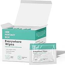 Her Fantasy Box | Everywhere Wipes – 100% Organic Cotton, Gentle & Refreshing, pH-Balanced, Fragrance-Free, Plant-Powered for Body, Face & Intimate Areas, Ideal for Sensitive Skin - 1 Pack, 15 Wipes