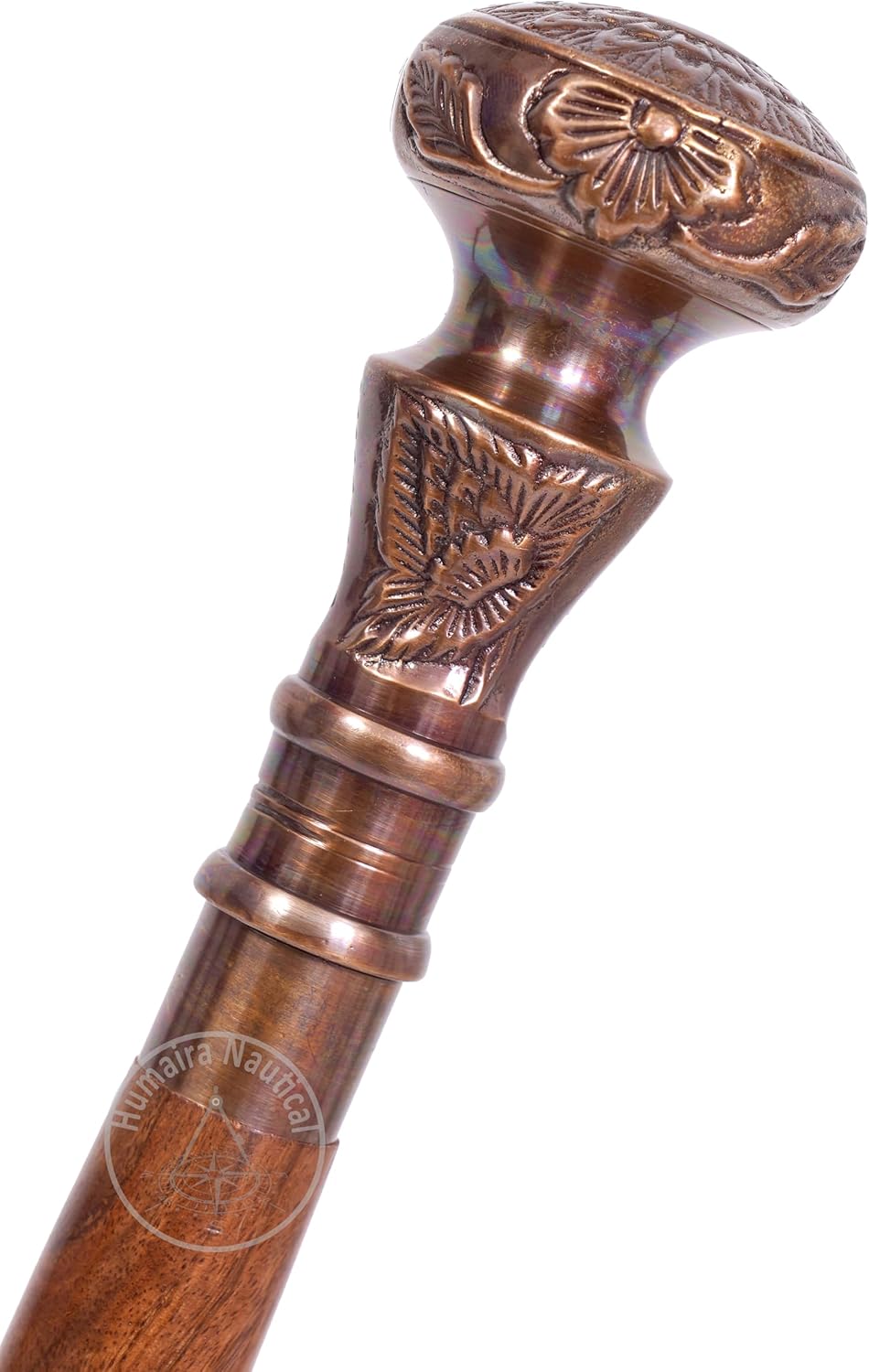 Vintage Wooden Walking Cane with Brass Handle Knob, Decorative Walking Stick, Gift