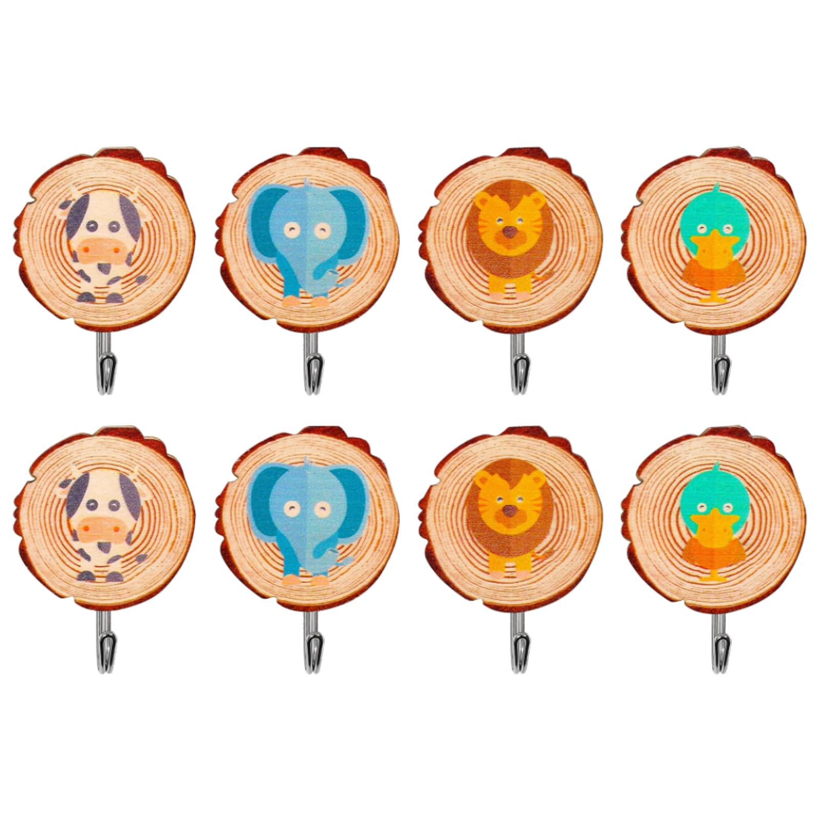 Set Di 8 Ganci Appendini Autoadesivi In Legno Per Bambini - Forma Di Animali (Tigre, Orso, Volpe...), Per Parete, Cameretta, Facili Da Montare - 4