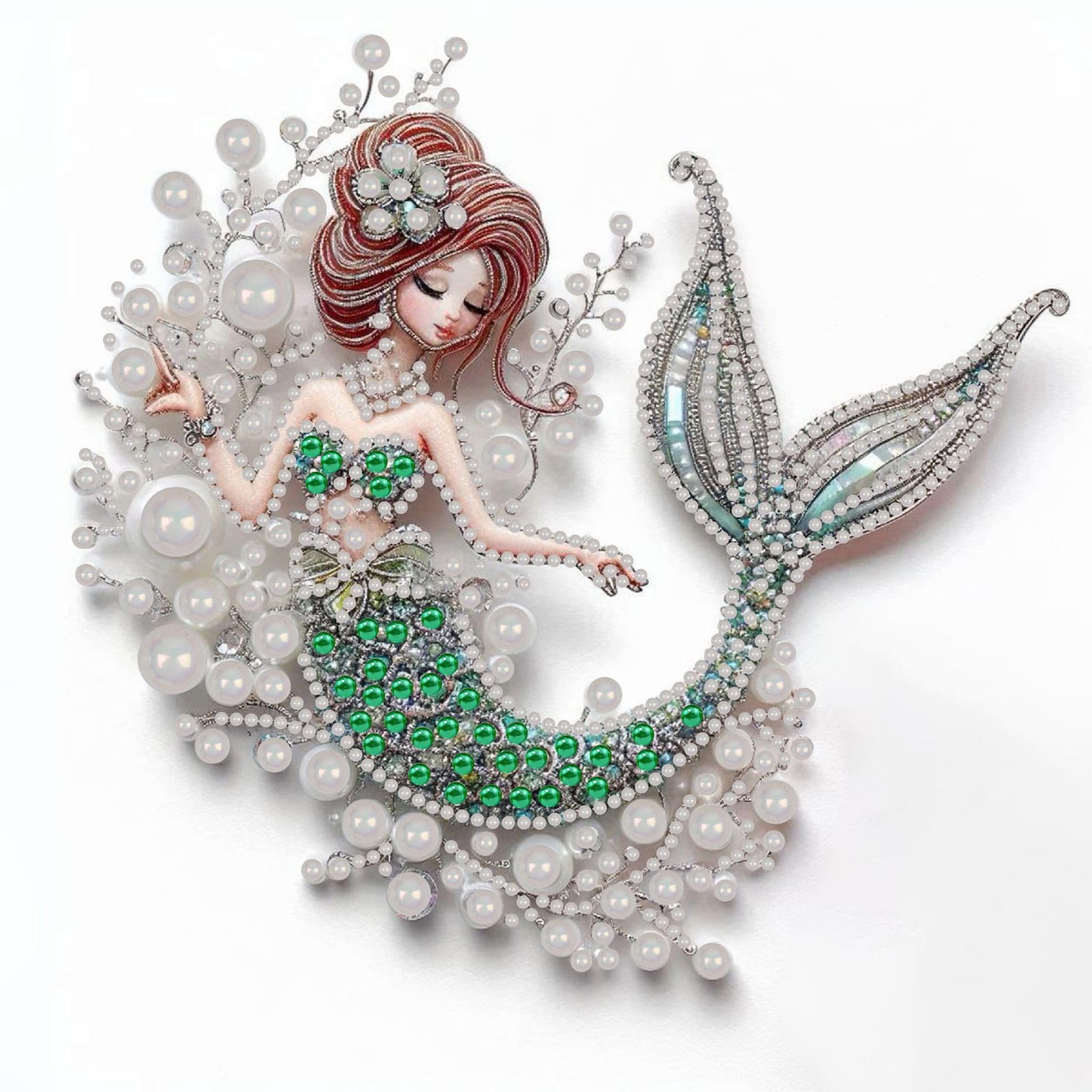 Pearl Art Painting Kit, 5D Creative Pearl Art Painting, Handmade Gem Dot Picture Craft for Home Wall Decor Present Set Unframed 25x25CM-07-Mermaid