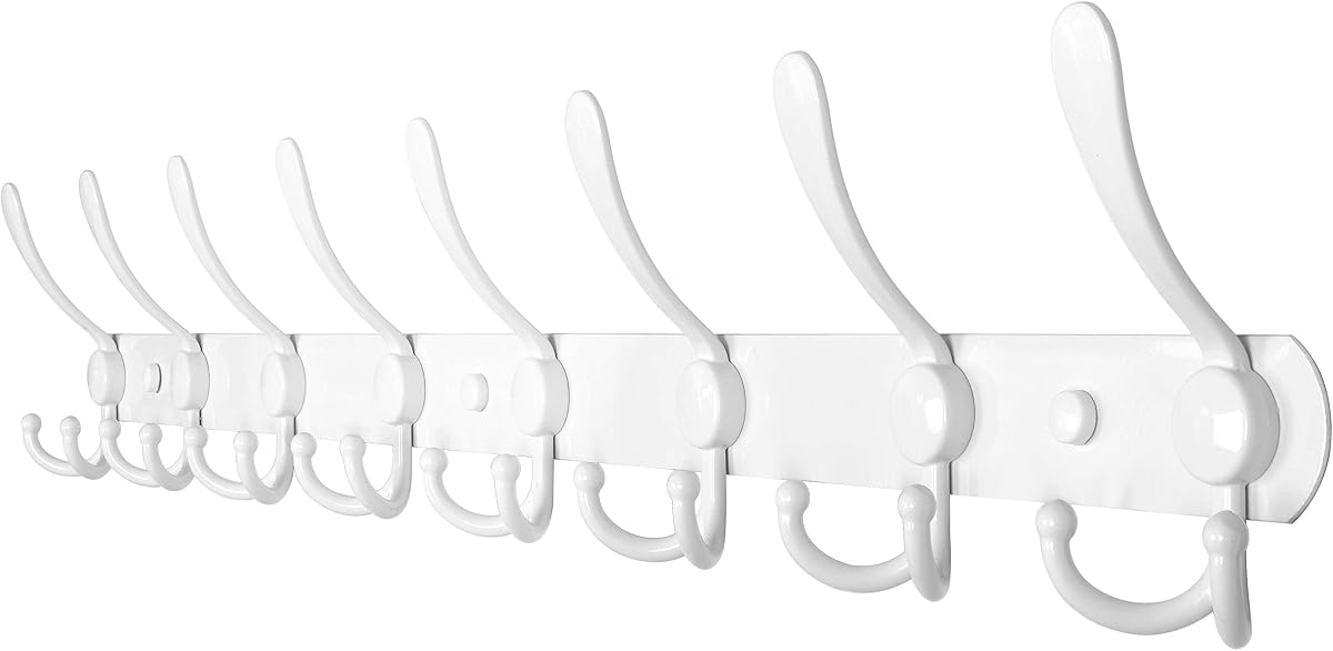 WEBI Coat Rack Wall Mount long,8 Tri Hooks for Hanging,30 inch Hook Rack Rail,Coat Hanger Wall Mounted for Clothes,Jacket,Hats,White