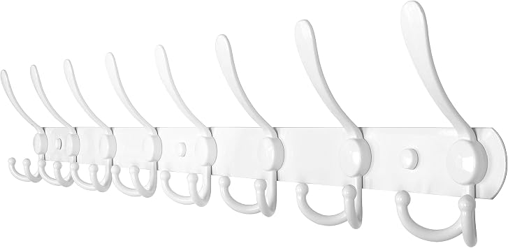 WEBI Coat Rack Wall Mount long,8 Tri Hooks for Hanging,30 inch Hook Rack Rail,Coat Hanger Wall Mounted for Clothes,Jacket,Hats,White