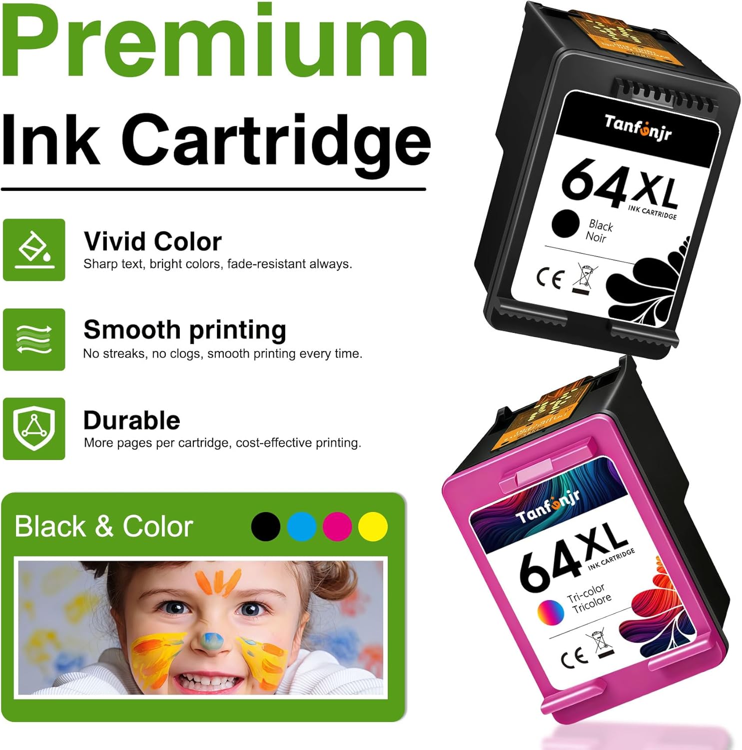 64XL Ink Cartridges Combo Pack, High Yield Replacement for HP 64 64XL Ink, Works with HP Envy Photo 7800 7855 7858 7100 7155 6200 6255 & Tango X Series Printers (Black & Tri-Color)