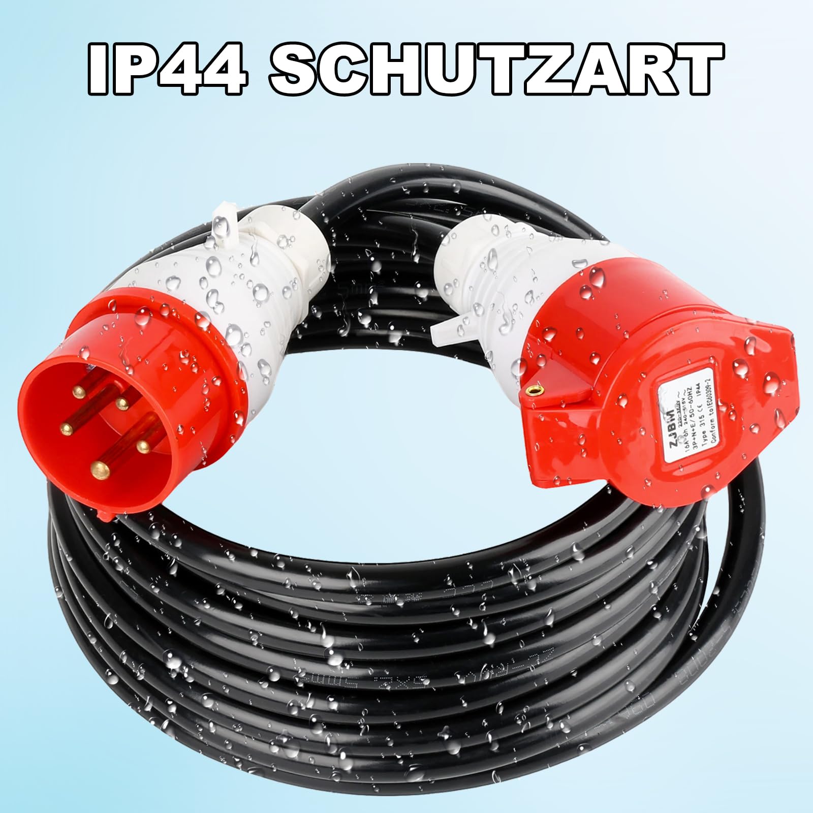 TEOV Cable alargador CEE 5 m, IP44 5G, 2,5 mm², cable de alimentación de goma, 400 V, 16 A, cable de alimentación CEE para obras, comercios, exteriores y agricultura